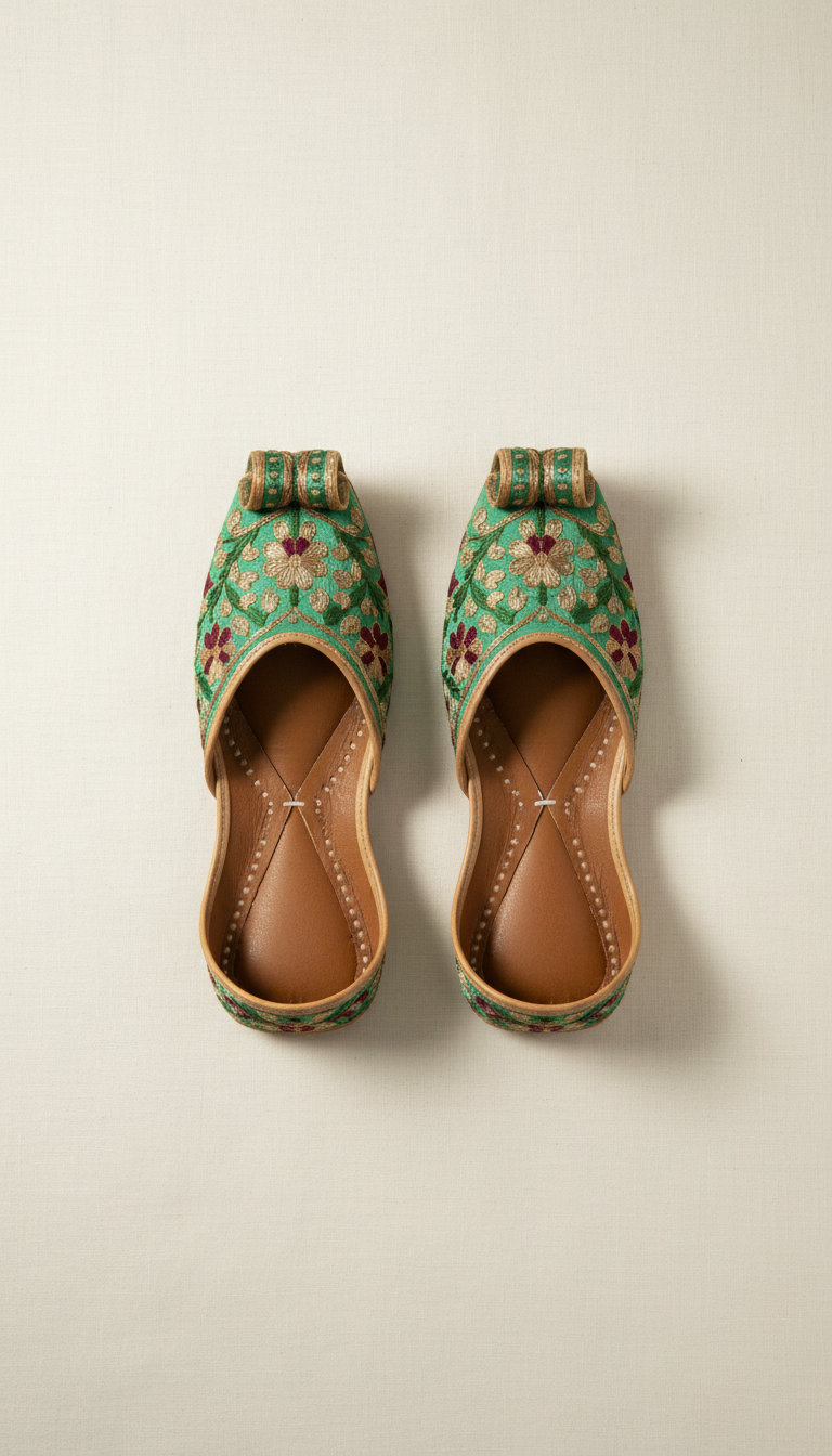 Jade Green Handcrafted Khussa Shoes