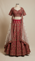 Embroidered Garnet Lehenga Set